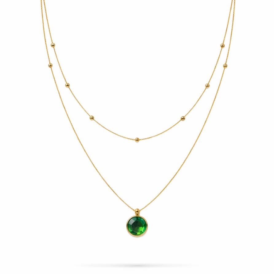 Green Stone Layered Necklace