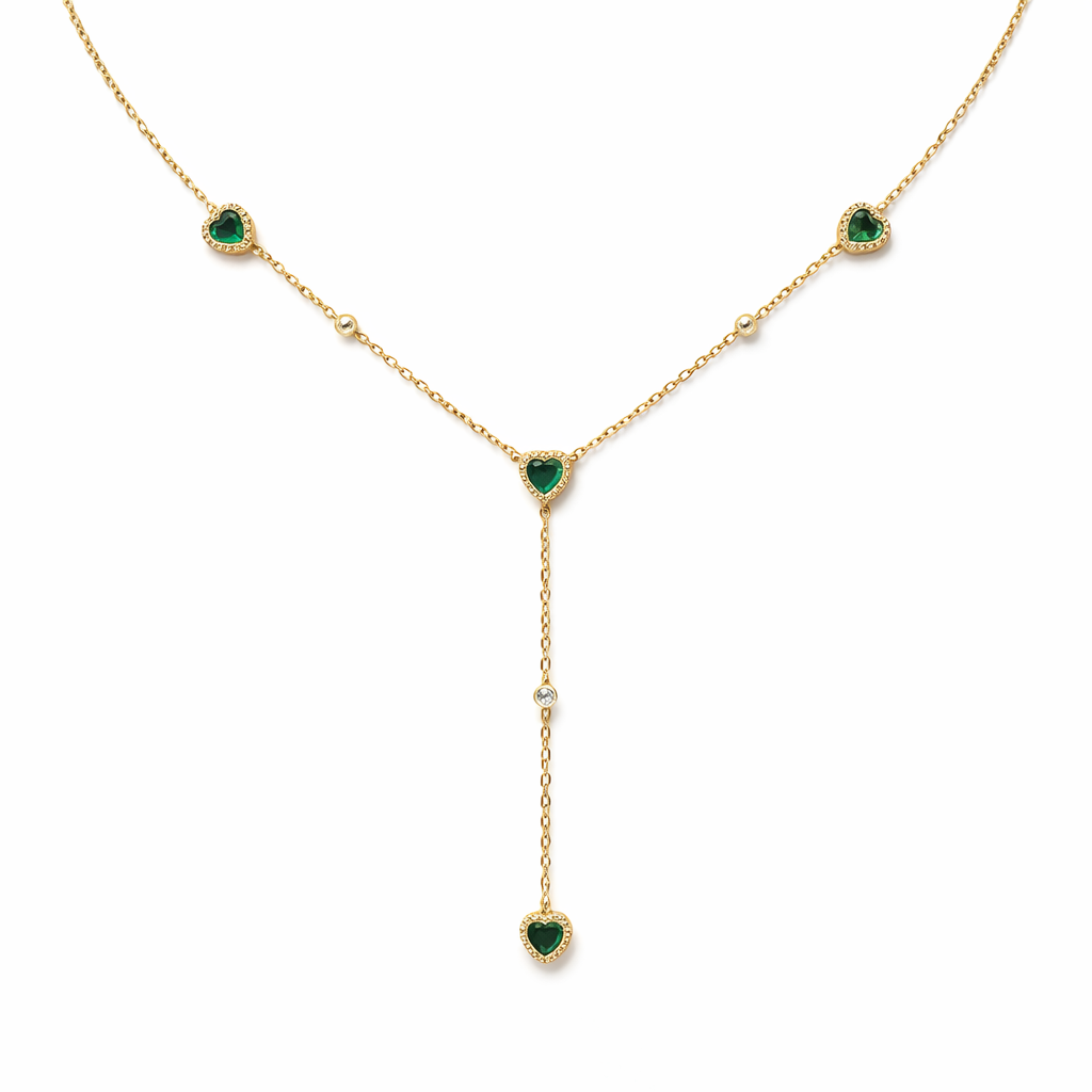 Green Heart Y-Shaped Necklace
