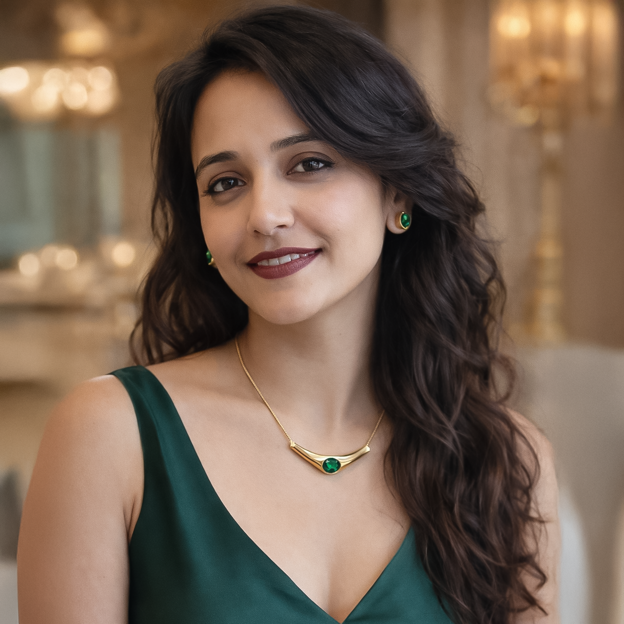 Elegant Gold Necklace with Green Stone