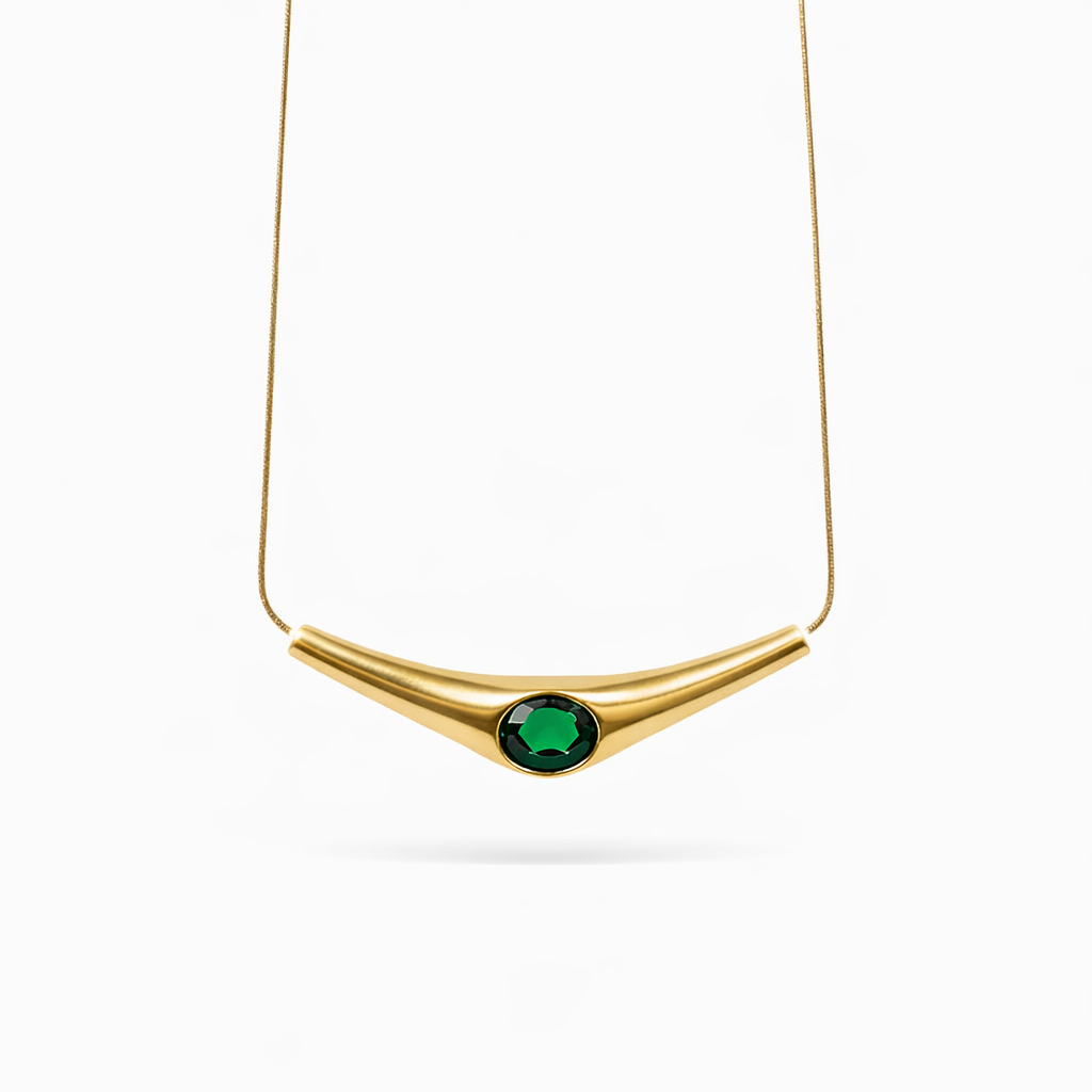 Elegant Gold Necklace with Green Stone