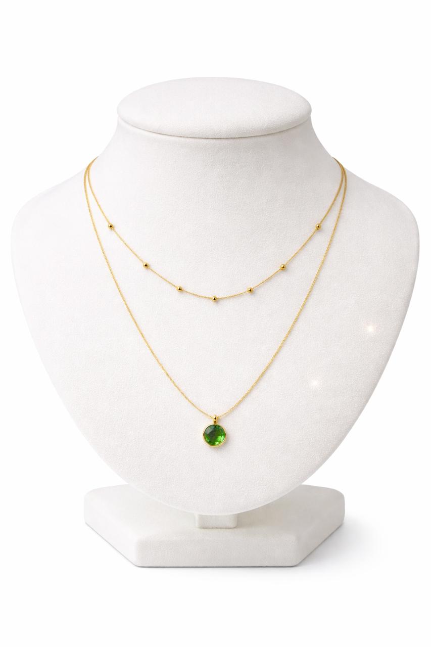 Green Stone Layered Necklace